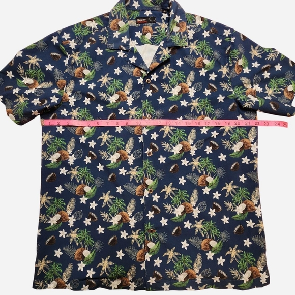 QUIETI‎ Hawaiian Button Shirt Large Coconut Palm Tree Vacation Resort Beach - Picture 4 of 11